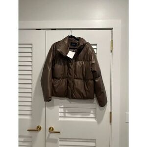 Deluc Brown Faux-Leather Puffer Jacket